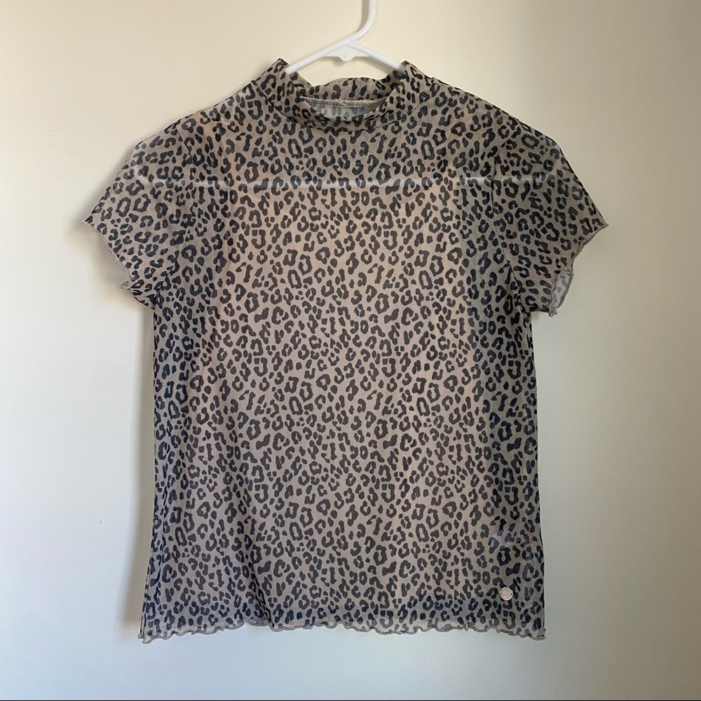 Justice tan and black animal print mesh Short Sleeve Shirt Girls size 14